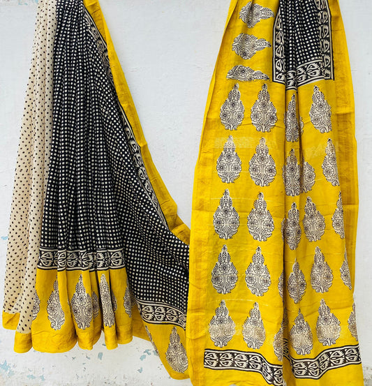 AanganLoom – Handblock Printed Maheshwari Silk Saree