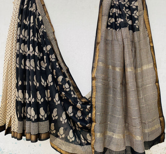 TaruTant – Handblock Printed Maheshwari Silk Saree