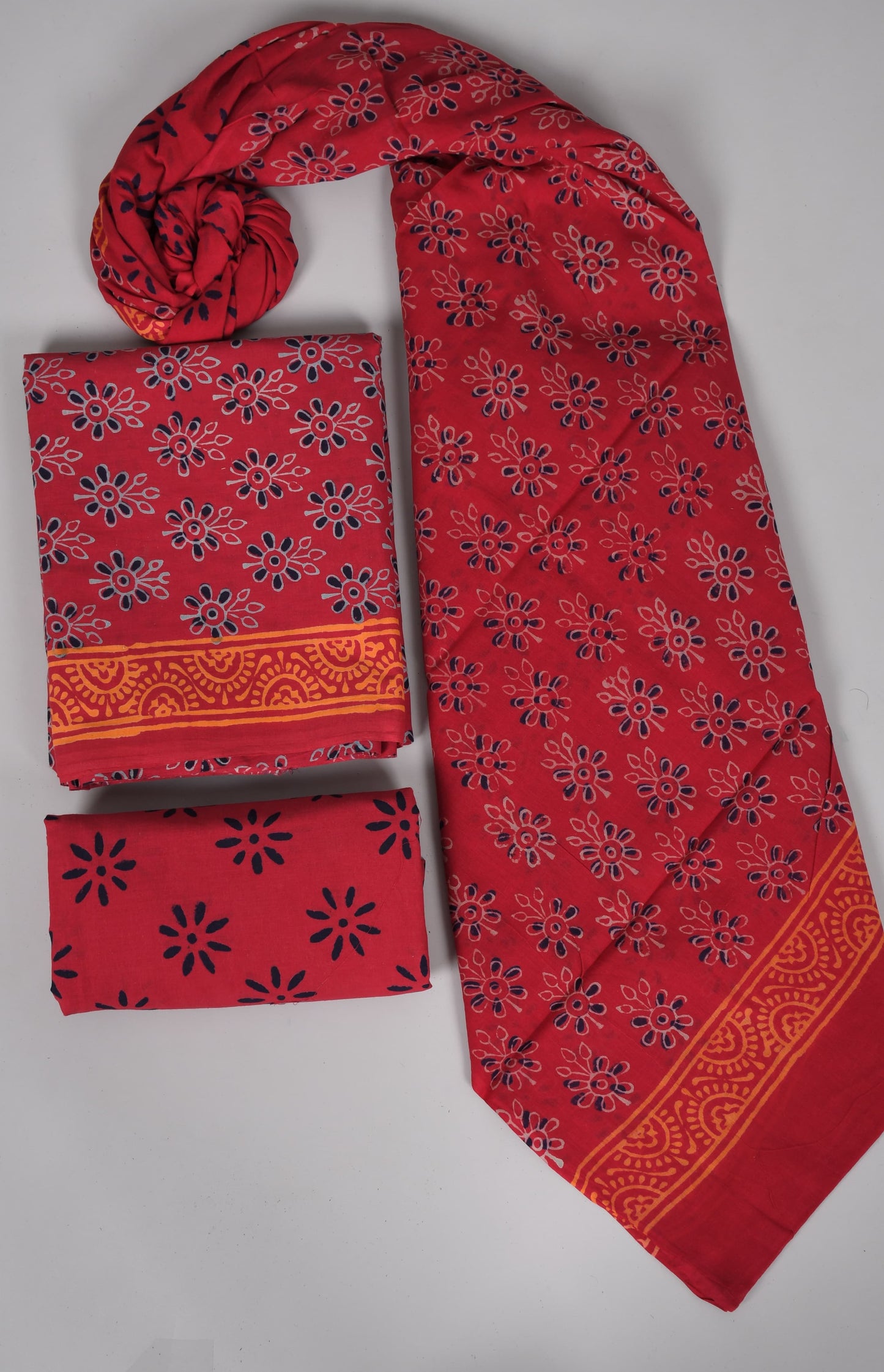 Chandani Cottons – Handblock Printed Cotton Suit Set with Mulmul Dupatta