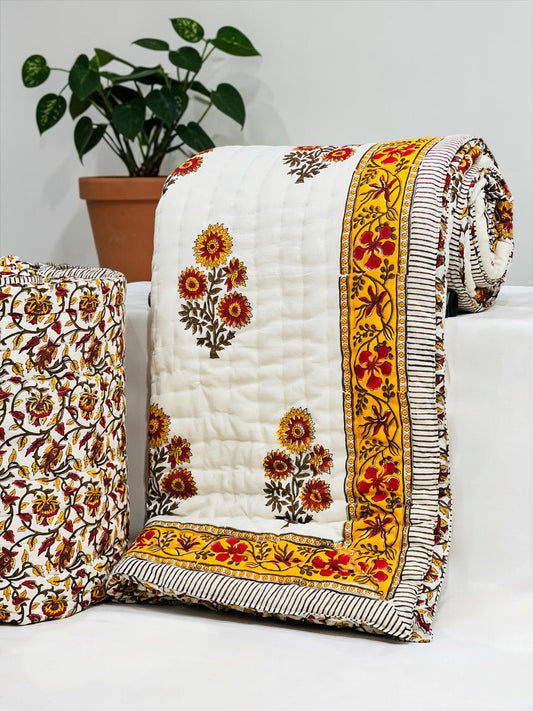 Lilly Quilt - Handblock Printed King Size Quilt Razai
