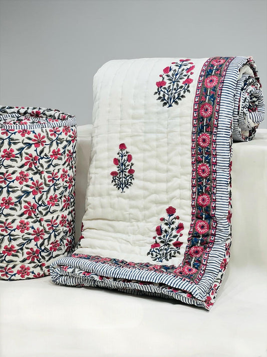 Badalrang - Handblock Printed King Size Quilt Razai