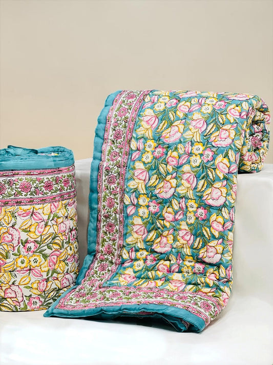 Dazzy Razai - Handblock Printed King Size Quilt Razai
