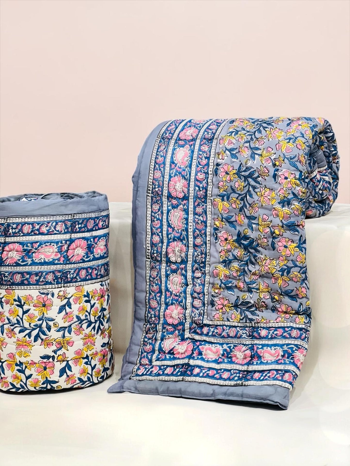 Flosha - Handblock Printed King Size Quilt Razai