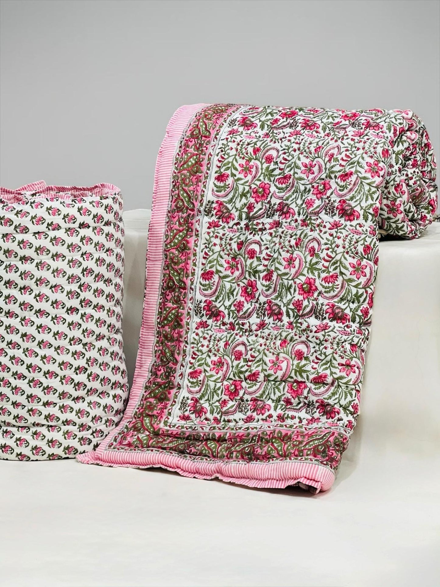 Flory Razai - Handblock Printed King Size Quilt Razai