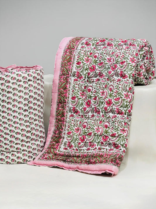 Flory Razai - Handblock Printed King Size Quilt Razai