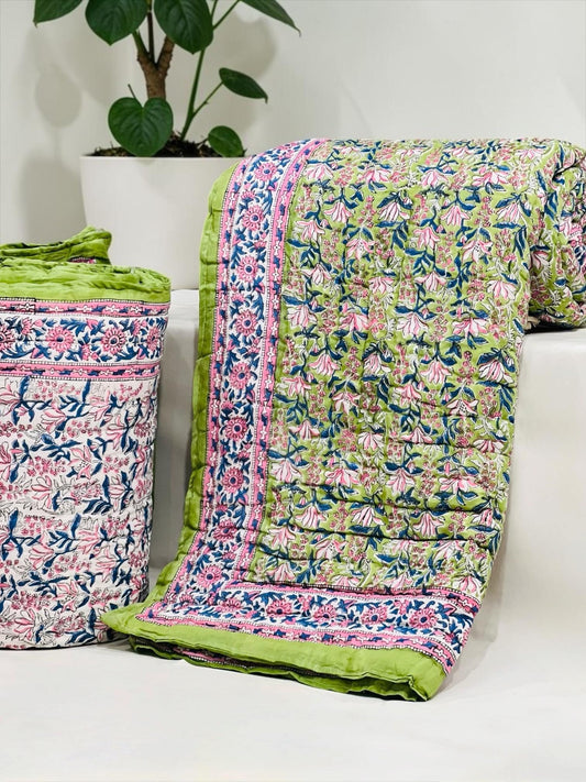 Musk Quilt - Handblock Printed King Size Quilt Razai