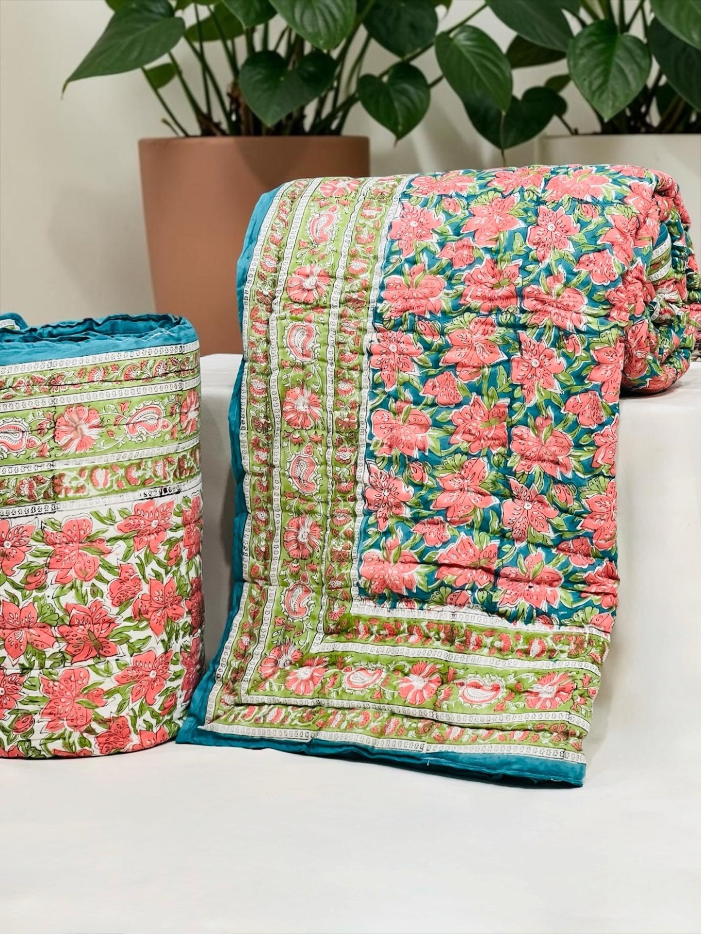 Jalbail - Handblock Printed King Size Quilt Razai