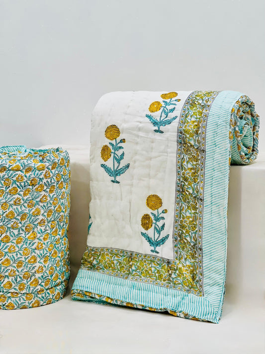 SundarSoot – Handblock Printed King Size Quilt Razai