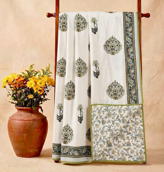 Bloom yellow - Premium Handblock Printed King Size Dohar
