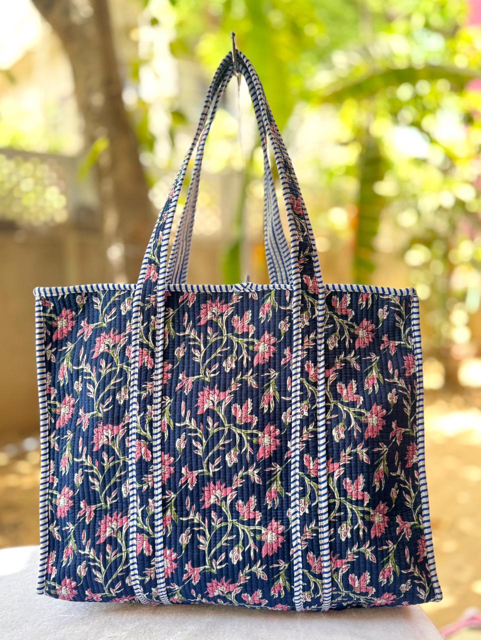 The Handloom Hold – Handblock Printed Quilted Tote Bag