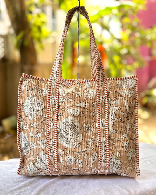 ToteTales – Handblock Printed Quilted Tote Bag