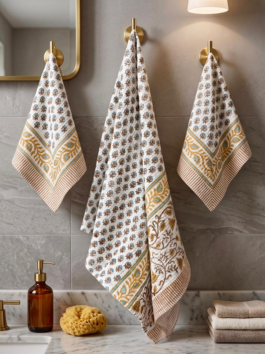 Wally - Handblock Printed Waffle Towel Set