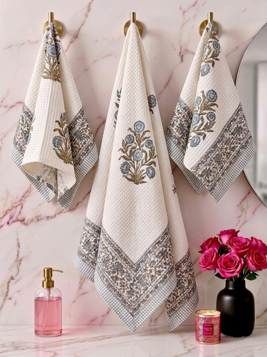 Ragini - Handblock Printed Waffle Towel Set