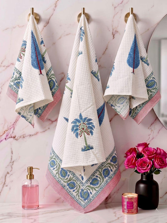 Rangkaari – Handblock Printed Waffle Towel Set