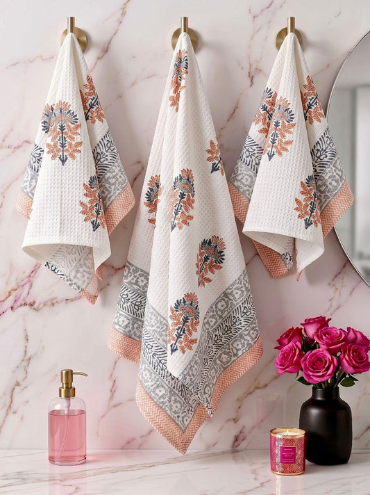 Lalbagh - Handblock Printed Waffle Towel Set