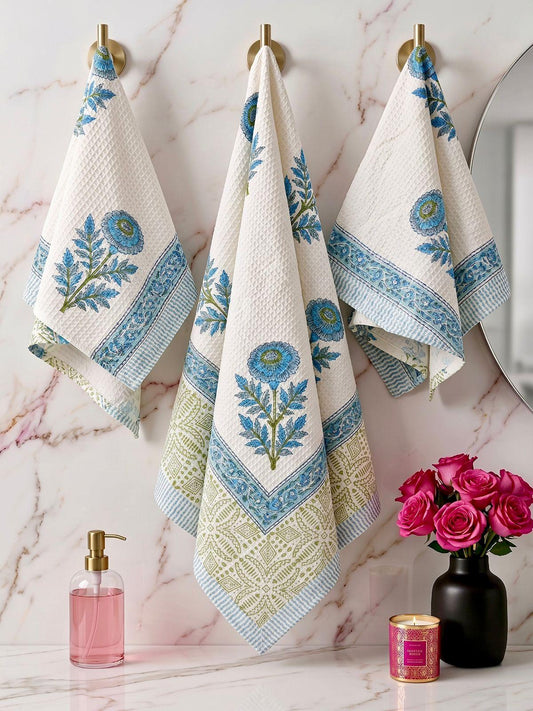 Rajbagh - Handblock Printed Waffle Towel Set