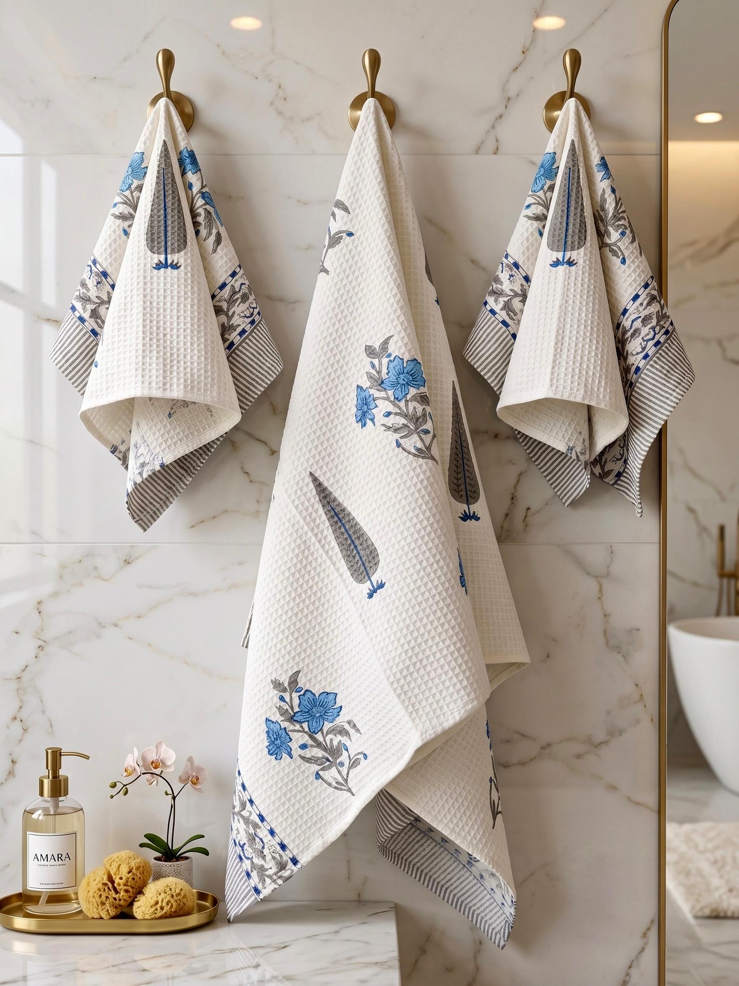 Waviy - Handblock Printed Waffle Towel Set