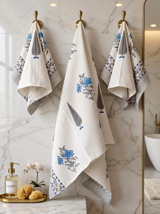 Waviy - Handblock Printed Waffle Towel Set