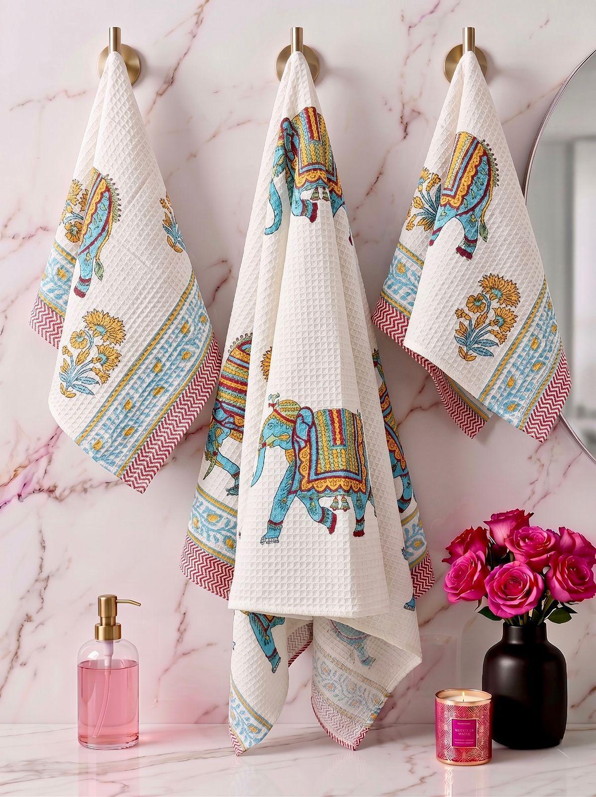 Daami - Handblock Printed Waffle Towel Set