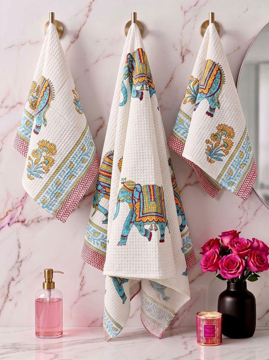 Daami - Handblock Printed Waffle Towel Set