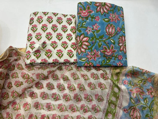 Zarbaft – Handblock Printed Cotton Suit Set with Kota Doriya Dupatta