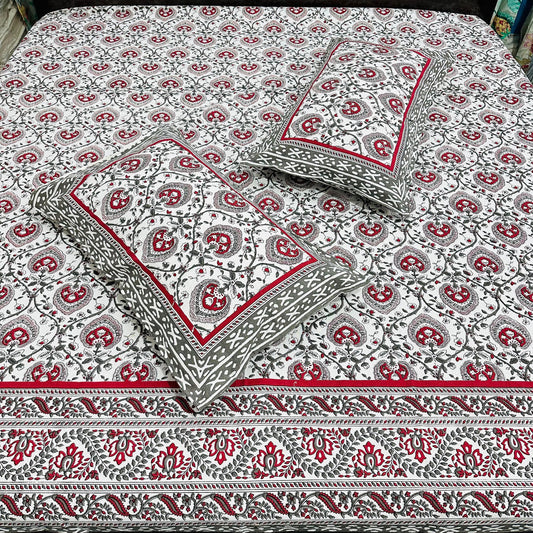 Crimson Charm Handblock Printed Bedsheet