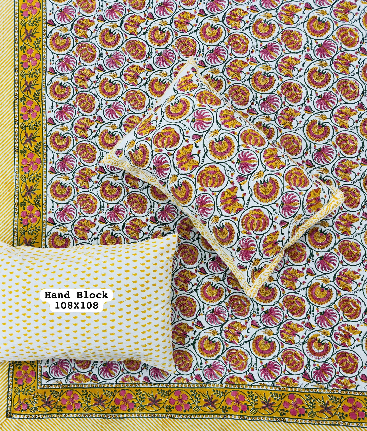 Coral Blush Handblock Printed Bedsheet