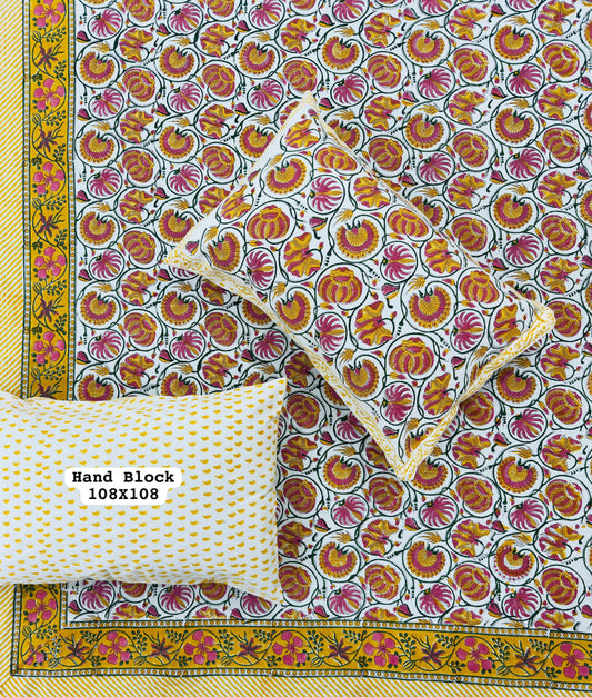 Coral Blush Handblock Printed Bedsheet