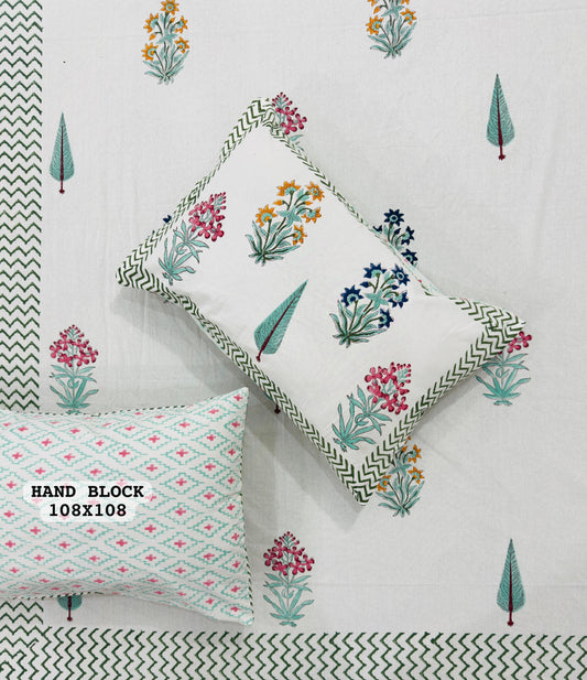 Peach Bloom Handblock Printed Bedsheet
