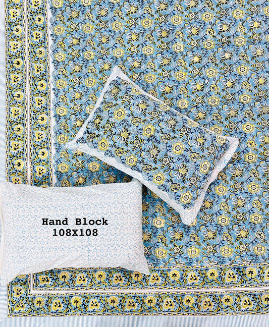Silver Twilight Handblock Printed Bedsheet