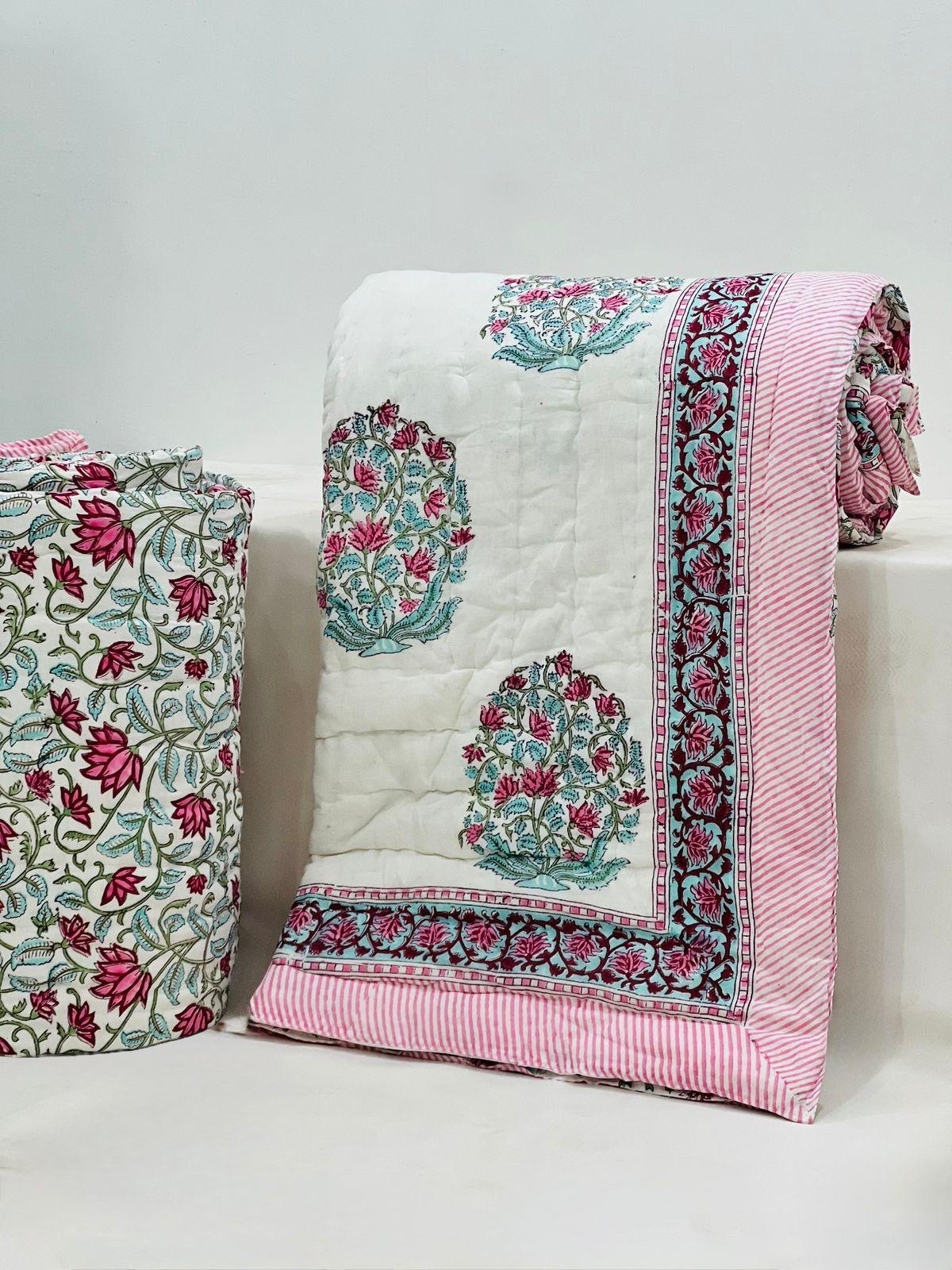 Kamal Bagh - Handblock Printed King Size Quilt Razai