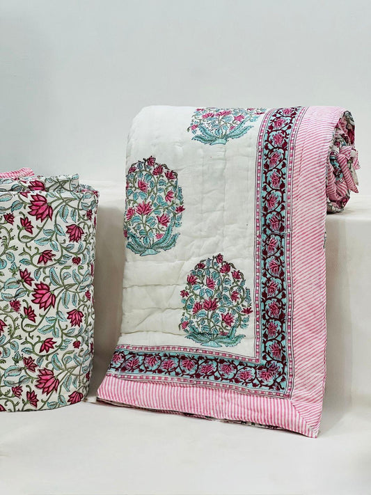 Kamal Bagh - Handblock Printed King Size Quilt Razai