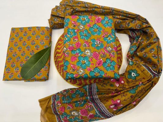 Kamalkari suits – Handblock Printed Cotton Suit Set with Mulmul Dupatta