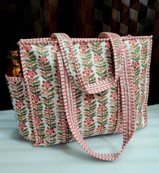 Bagh Bloom – Handblock Printed Quilted Tote Bag