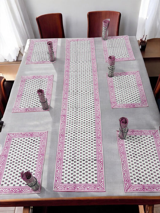 Khusbu Runner – Handblock Printed 6-Seater Dining Table Set