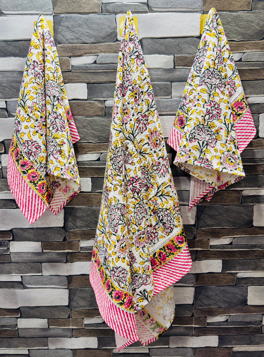 NeemSoft – Handblock Printed Waffle Towel Set