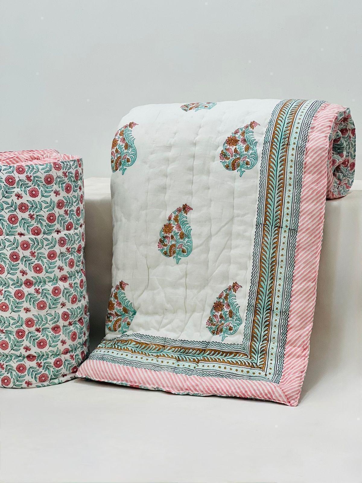 Panrose - Handblock Printed King Size Quilt Razai