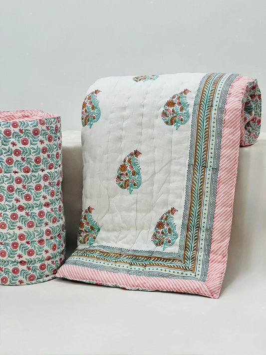 Panrose - Handblock Printed King Size Quilt Razai