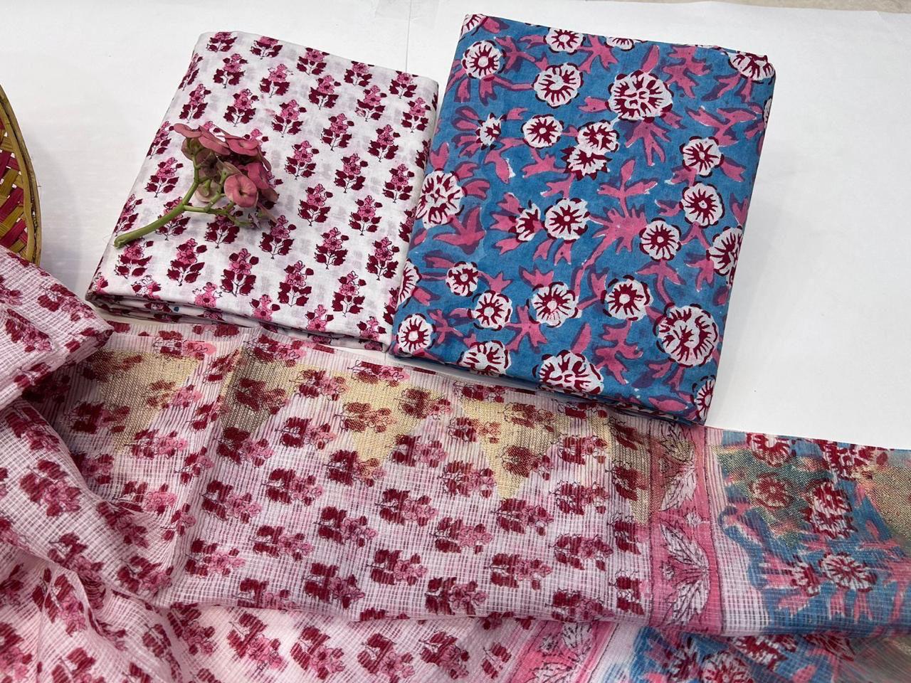 Chandni Chhaap – Handblock Printed Cotton Suit Set with Kota Doriya Dupatta