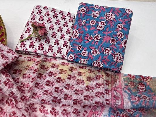 Chandni Chhaap – Handblock Printed Cotton Suit Set with Kota Doriya Dupatta