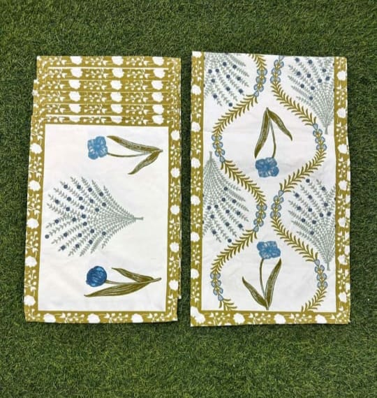Mendy mats - Handblock Printed 6-Seater Dining Table Set