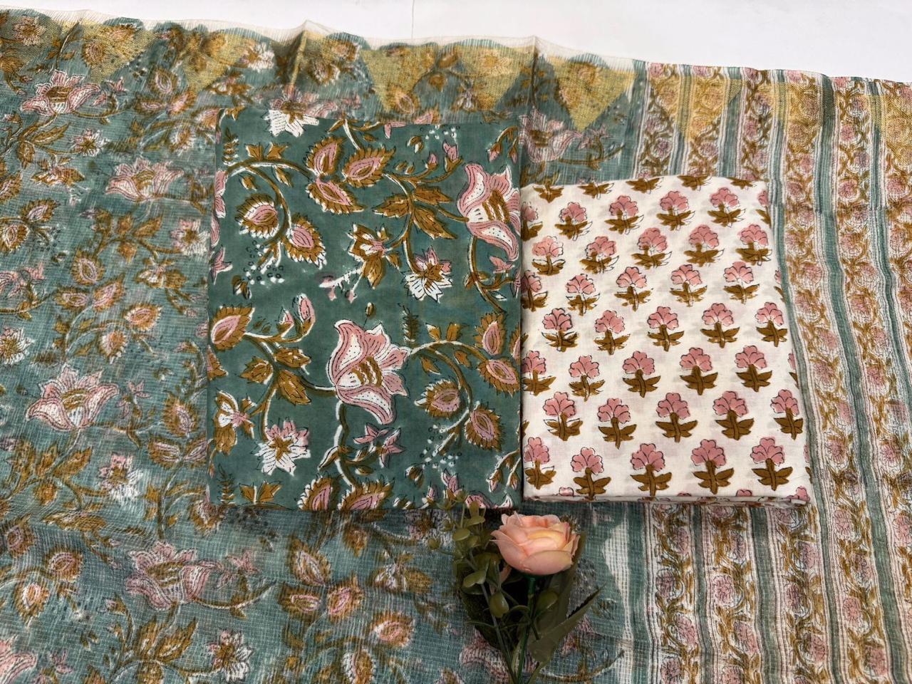Fery - Handblock Printed Cotton Suit Set with Kota Doriya Dupatta