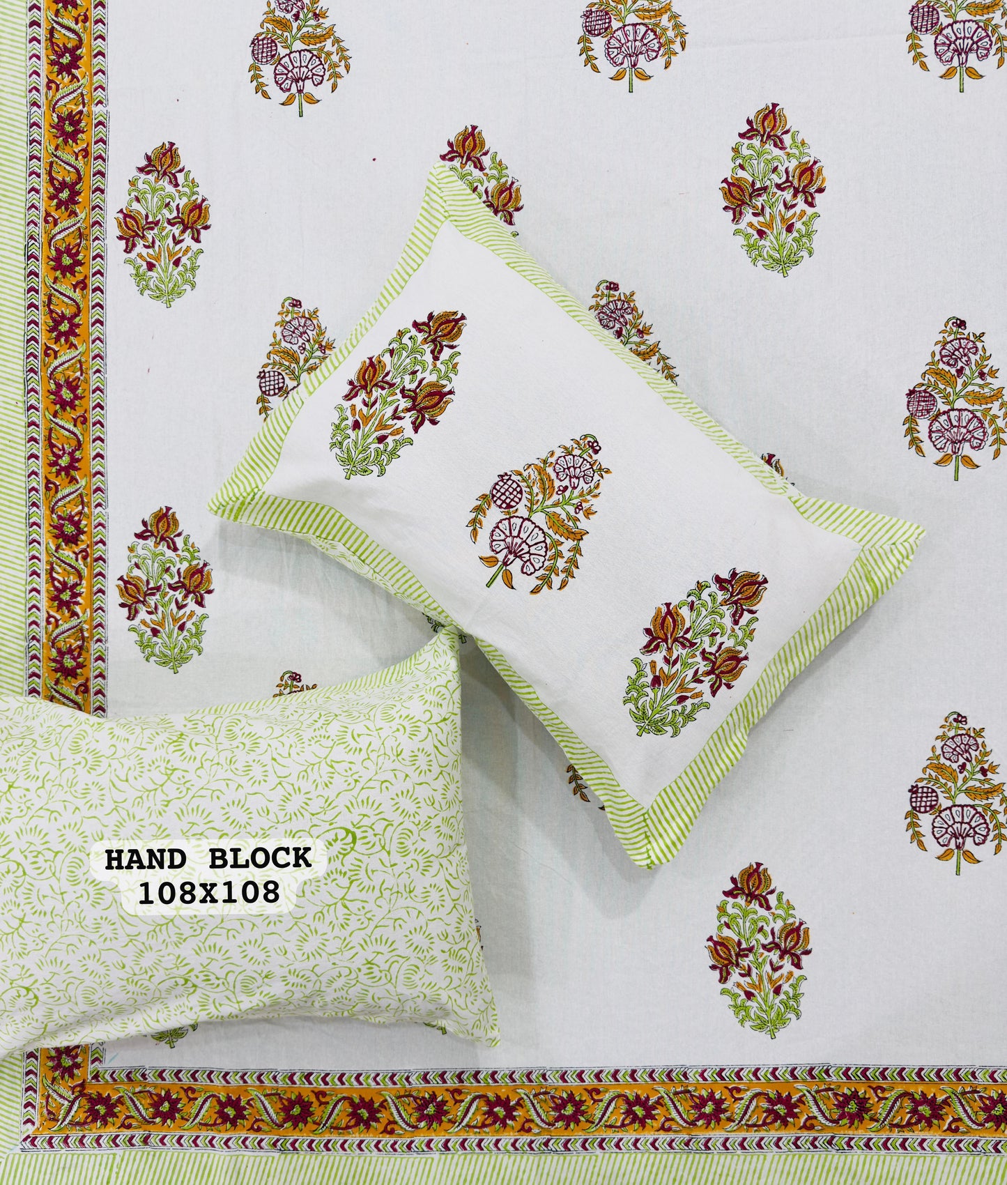 Saffron Glow Handblock Printed Bedsheet