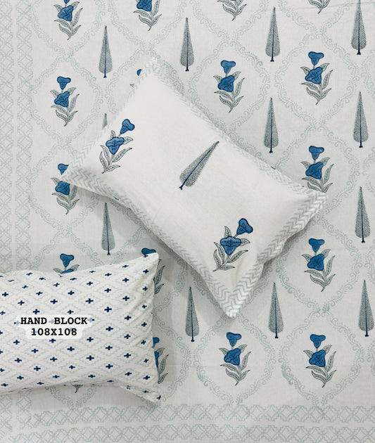 Whispering Pine Handblock Printed Bedsheet
