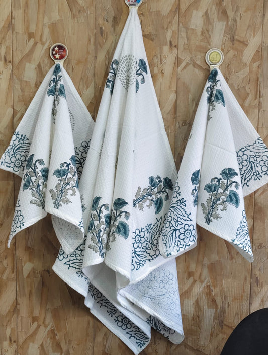 Rajbagh - Handblock Printed Waffle Towel Set