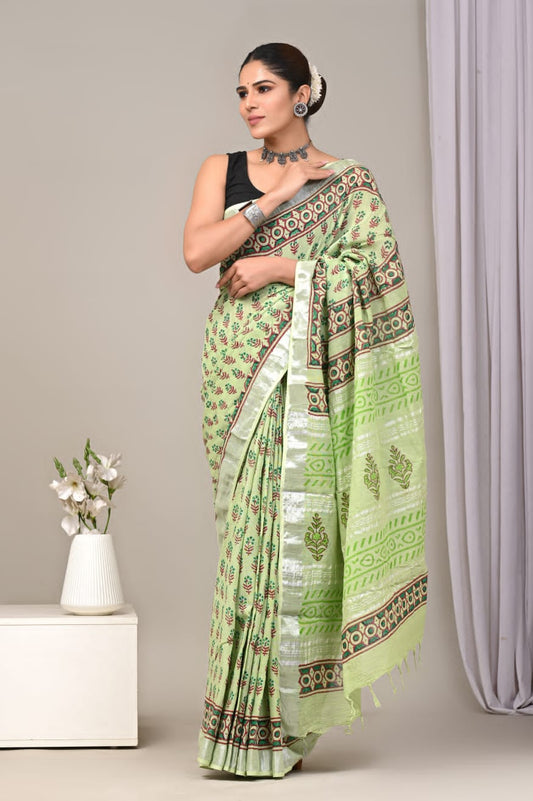 Pravaah Linen – Handblock Printed Linen Saree