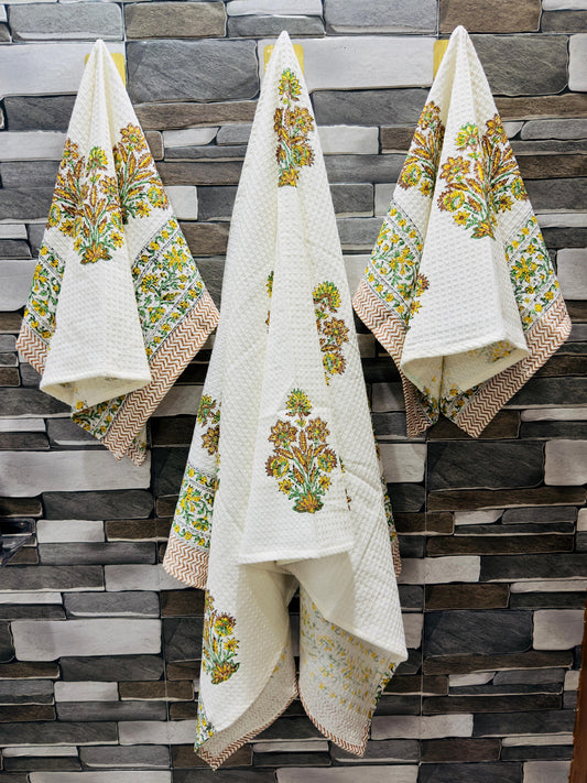 Chandni – Handblock Printed Waffle Towel Set