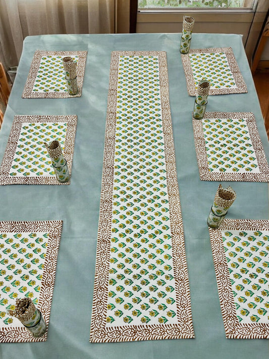 Baag-e-Rang – Handblock Printed 6-Seater Dining Table Set