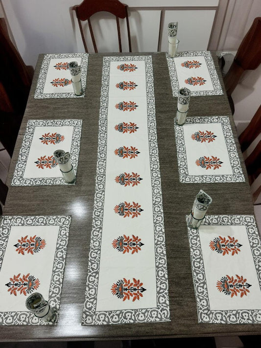 Honey Mats - Handblock Printed 6-Seater Dining Table Set