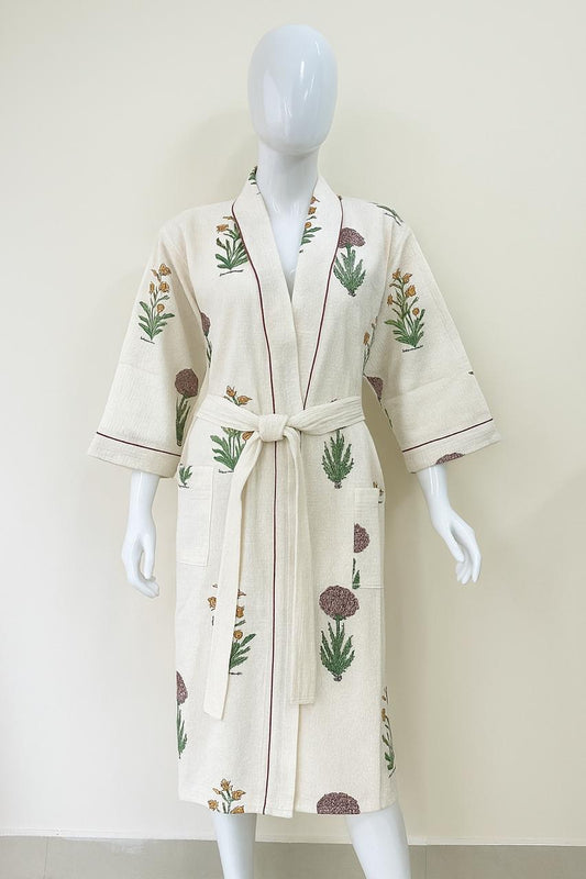 Kesar Drift – Handblock Printed Unisex Bathrobe